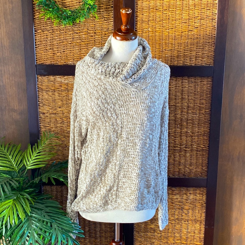 INC medium gray and cream light weight turtle neck sweater.